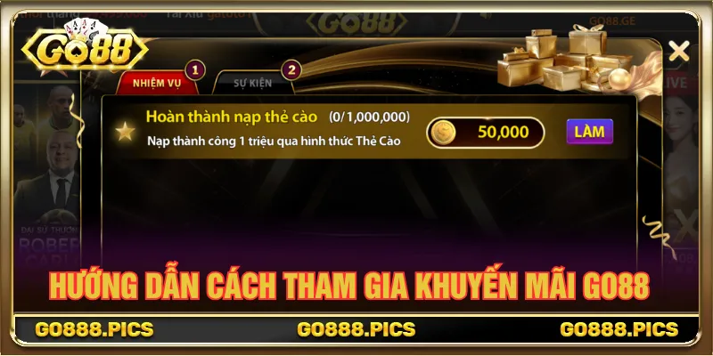 Thực hiện theo từng bước hướng dẫn nhận khuyến mãi Go88